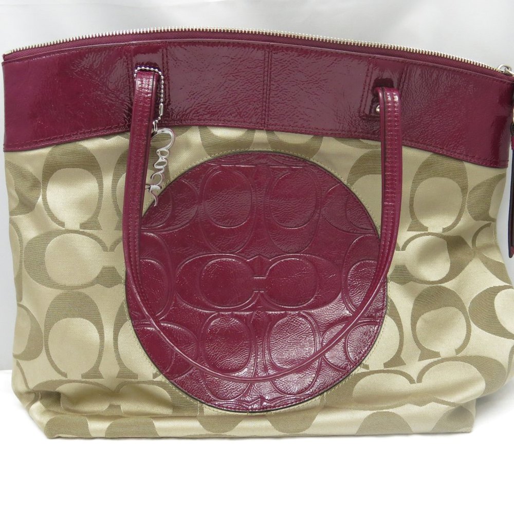 Coach F18335 Khaki/Berry Laura Signature Tote Bag